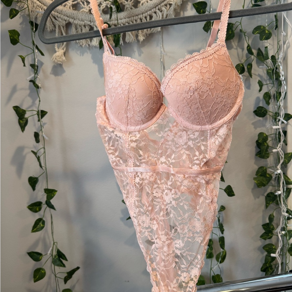 Pink Sheer Chemise with Floral Embellishments